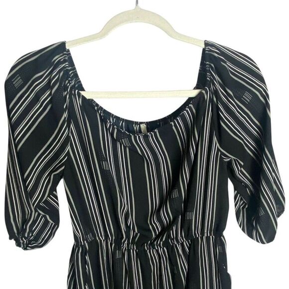 My Story Womens Black White Stripe Button Front Mini Dress Large - Picture 2 of 5